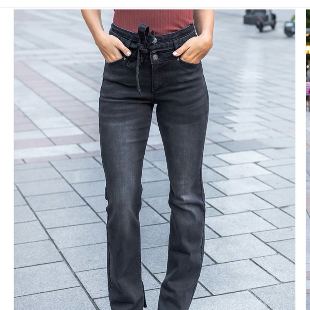 Grace & Lace Waist Tie Flare Leg Jeans Black